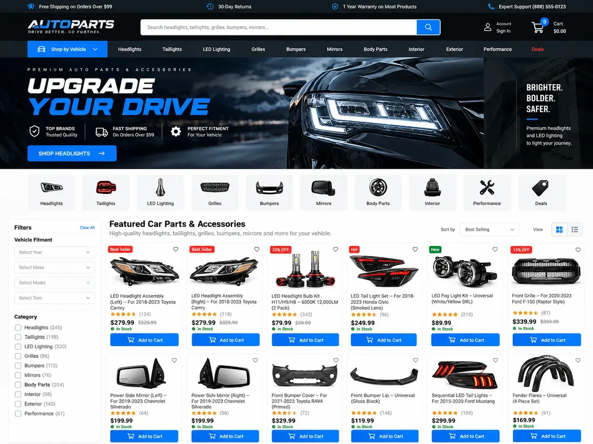 AutoParts Shopify store homepage
